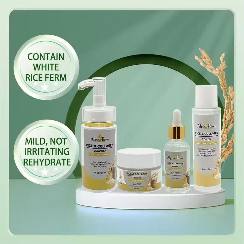 LANORIENT Rice Skin Care Sets Facial Cleanser Face Cream Serum Toner Moisturizing Brightening Firming Hydrating Face Care Kit