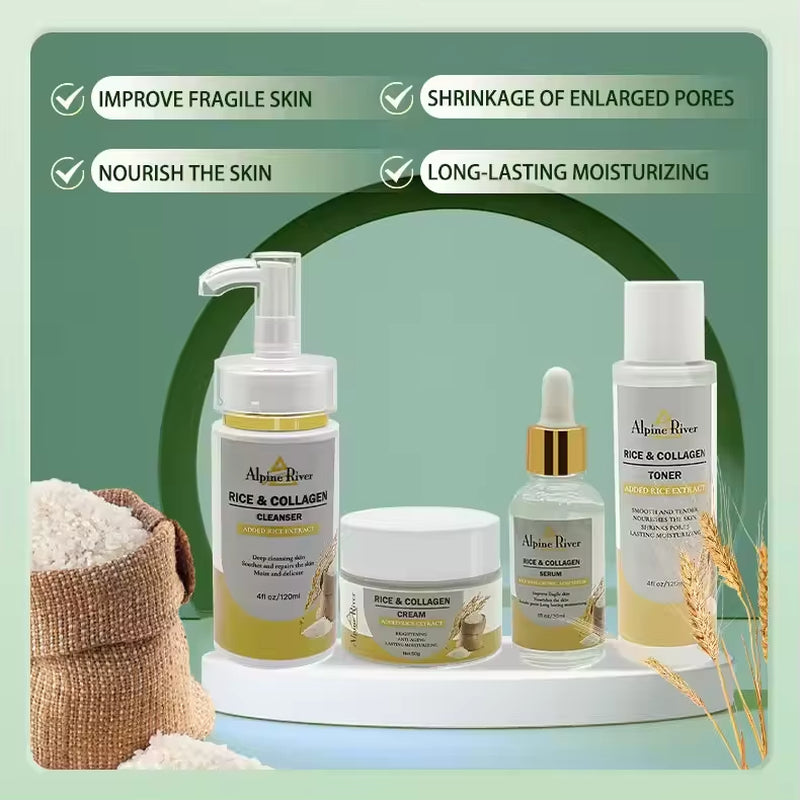 LANORIENT Rice Skin Care Sets Facial Cleanser Face Cream Serum Toner Moisturizing Brightening Firming Hydrating Face Care Kit