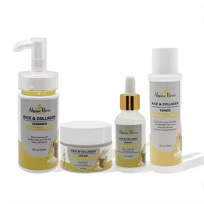 LANORIENT Rice Skin Care Sets Facial Cleanser Face Cream Serum Toner Moisturizing Brightening Firming Hydrating Face Care Kit