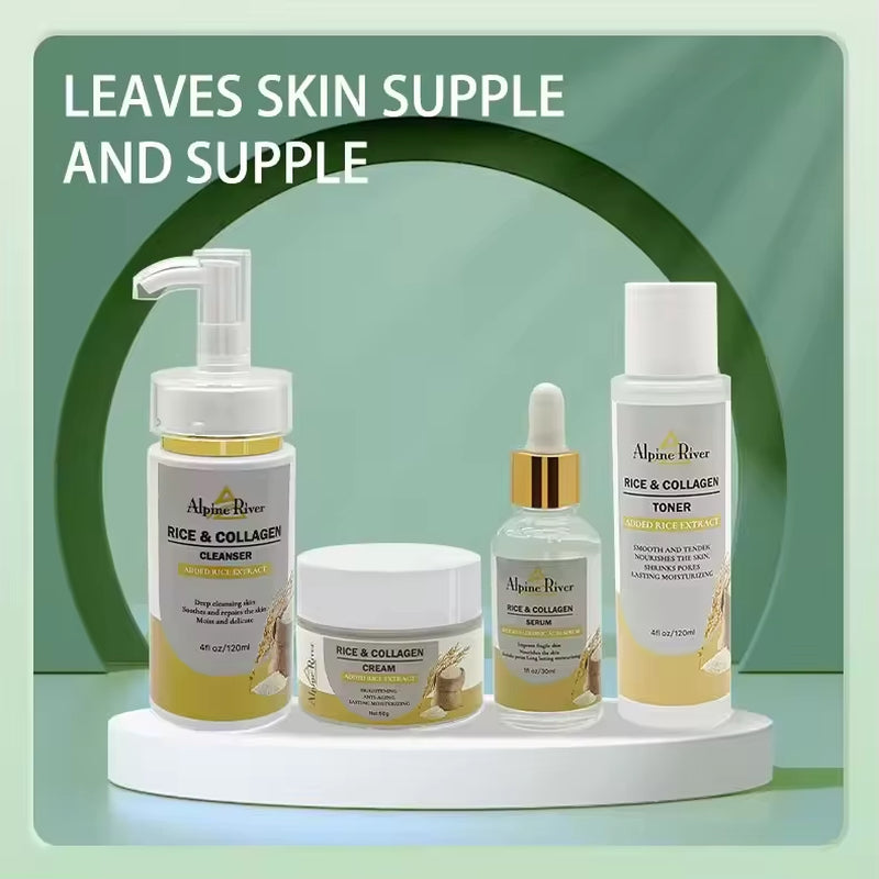 LANORIENT Rice Skin Care Sets Facial Cleanser Face Cream Serum Toner Moisturizing Brightening Firming Hydrating Face Care Kit